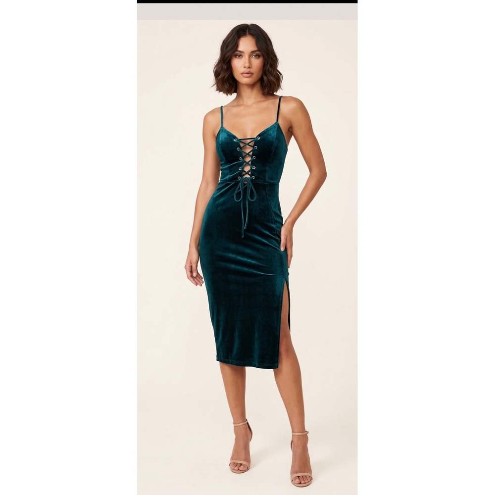 Vintage Shop Velvet Dress XS-S Deep Green Goth Coquette Siren Moody Vamp Prom